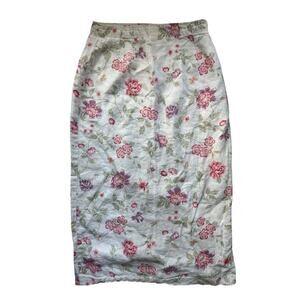 Eddie Bauer Floral Romantiic Linen Midi Skirt Size 14 Cottagecore GardenParty